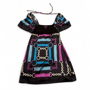 2B Bebe - Chic Black and Purple Dress with fun abstract chain patterns
